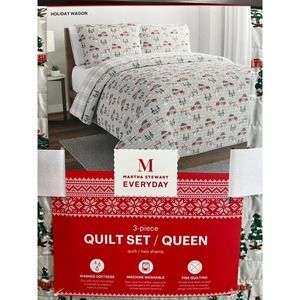 Martha Stewart Queen Size Christmas Holiday 3 Piece Quilt Set